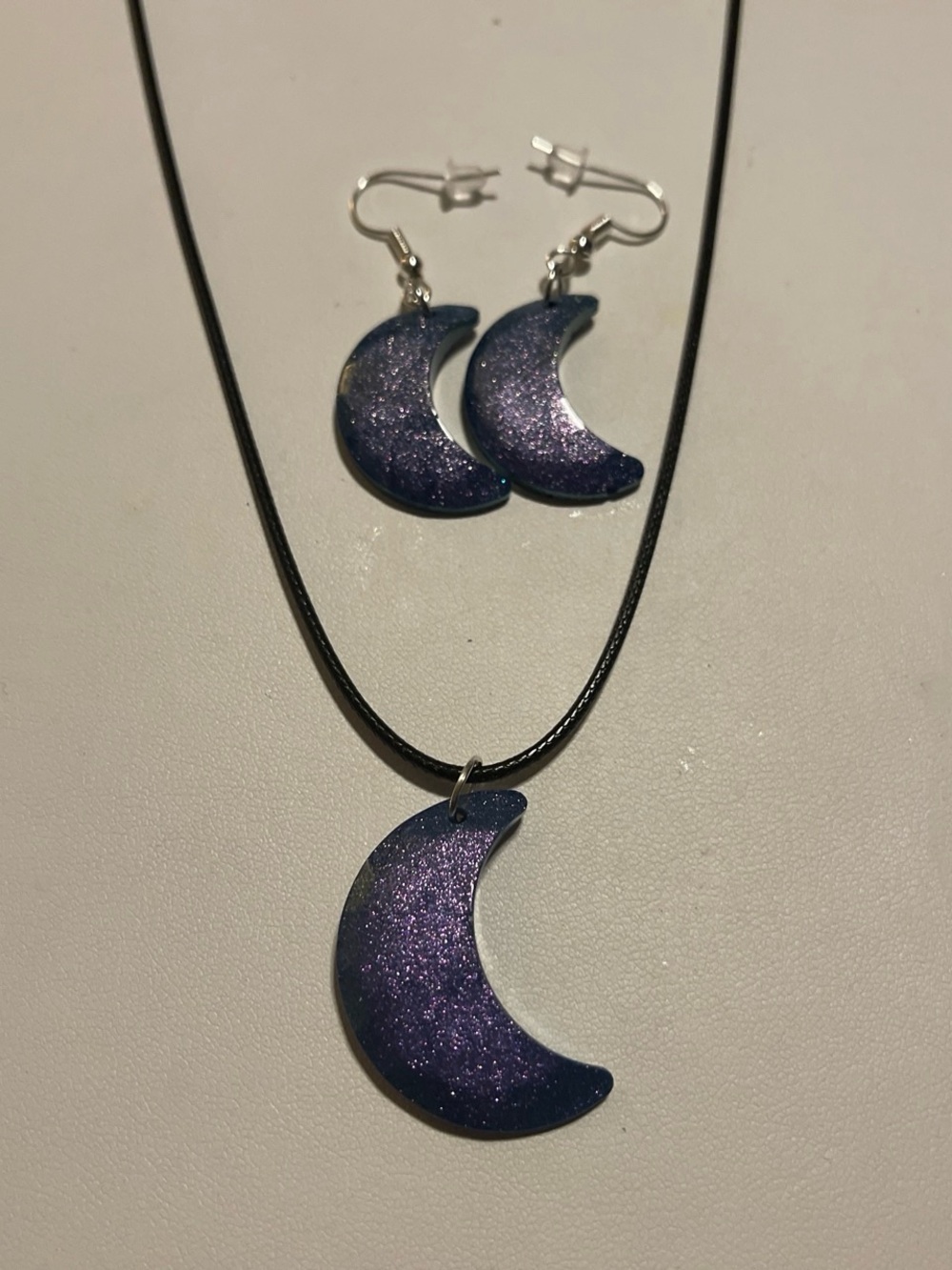 Sparkling Purple Crescent Moon Necklace and Earring Set